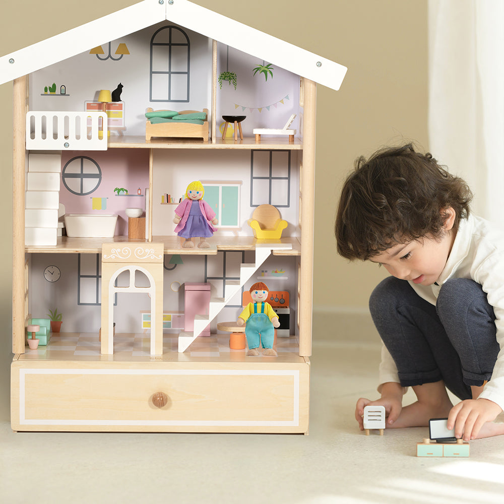 Classic World - Pretend & Play - Happy Villa Dollhouse with Furniture