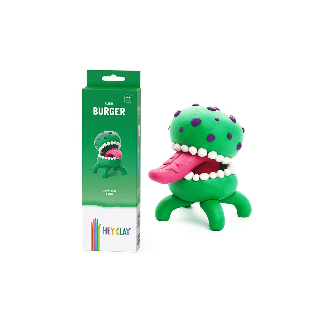Hey Clay - Modelling Air-Dry Clay with Fun Interactive App - Burger, series Aliens, 3 cans-**