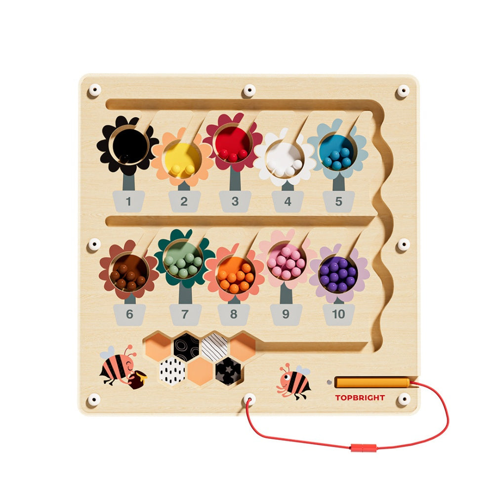 TopBright - Wooden Busy Bee Magnetic Maze - Colour Sorting & Matching Toy