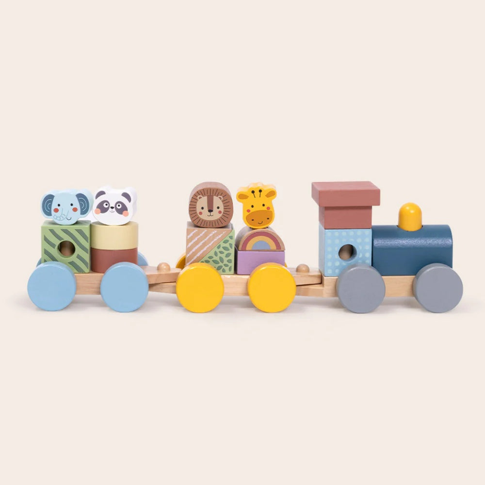TookyToy - Wooden Stacking Train - Forest Friends - Set of 16