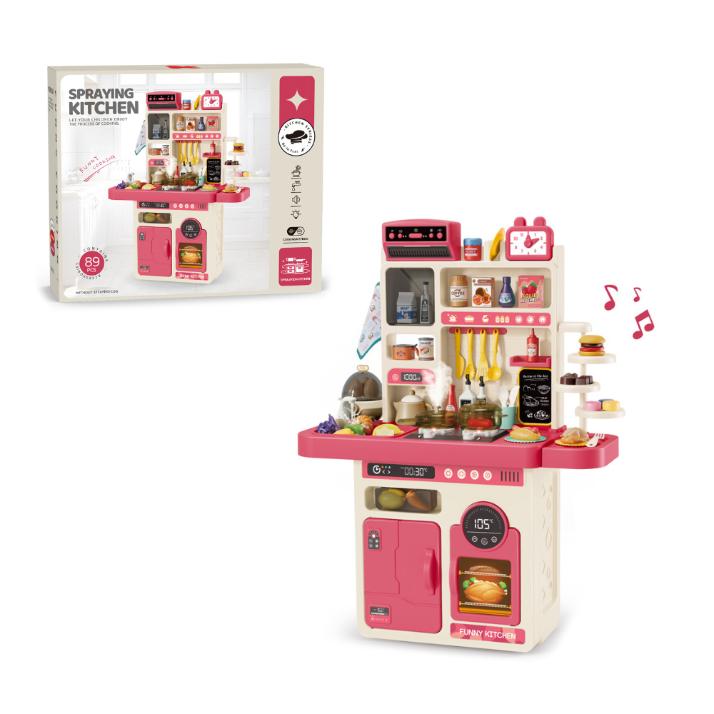Cogo - Pretend & Play Kitchen Set with Light & Sound Effects - Pink - 89 Pieces