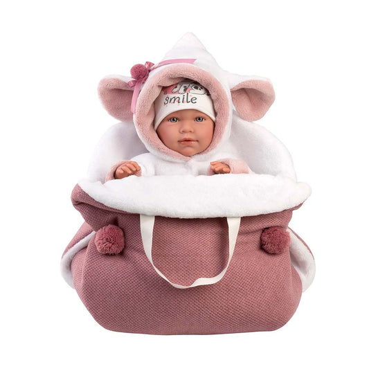 Llorens - Baby Girl Doll with Crying Mechanism, Clothing & Carrycot: Mimi - 42cm