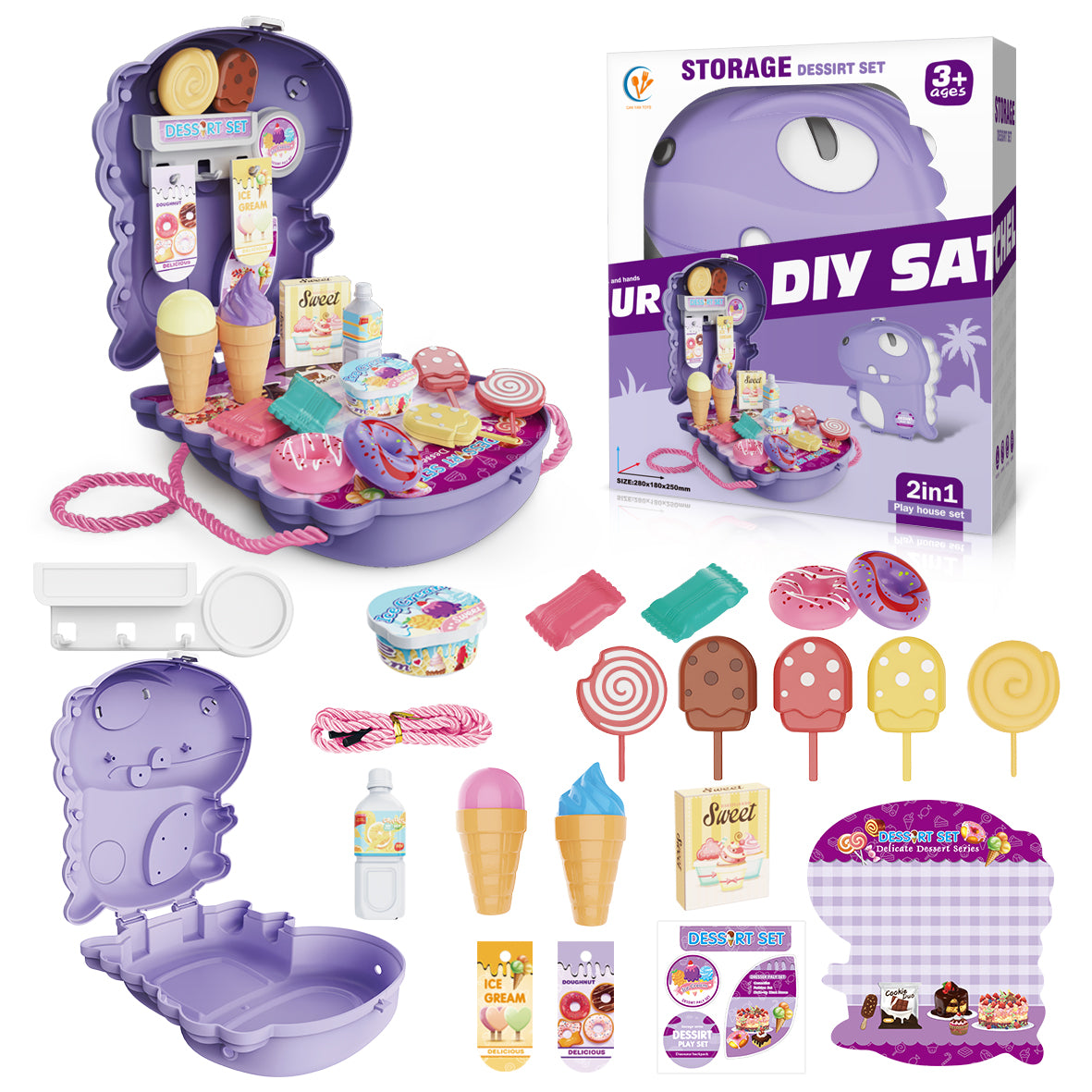 Cogo - Pretend & Play 2-in-1 Dessert Food Set with Dinosaur Satchel - 21 Pieces - Motherhood
