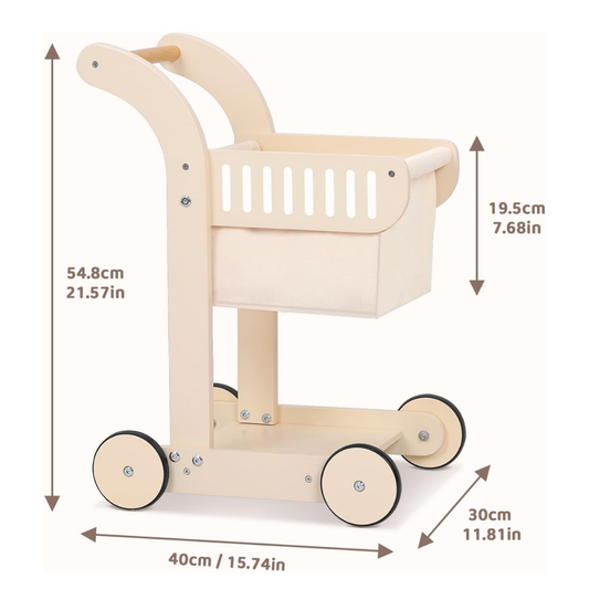 TookyToy - Pretend Play Wooden Baby Walker & Shopping Cart Toy Set