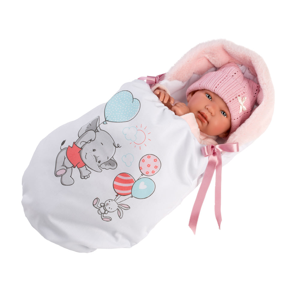 Llorens - Newborn Baby Girl Doll with Elephant Sleeping Bag, Clothing & Accessories: Tina - 44cm