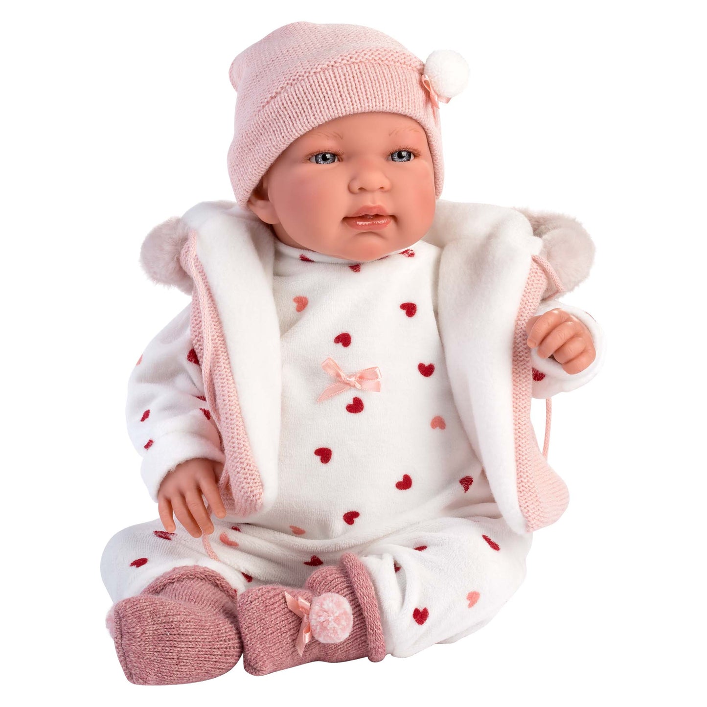 Llorens - Newborn Baby Girl Doll with Crying Mechanism, Pink Romper & Accessories: Tina - 44cm - Motherhood