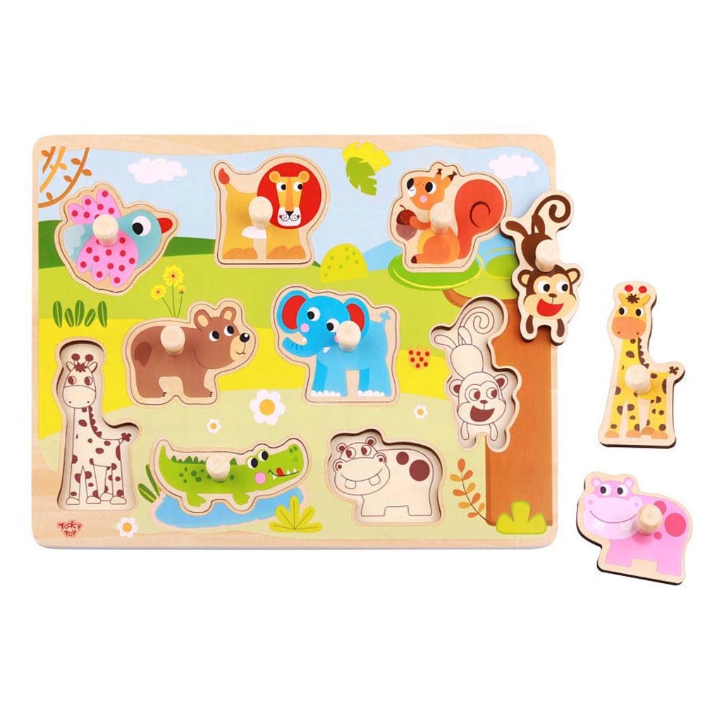 TookyToy - Wooden Peg Puzzle - Animals - Motherhood