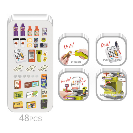 Cogo - Pretend & Play Grocery Store - Cash Register and Accessories - 48 Pieces