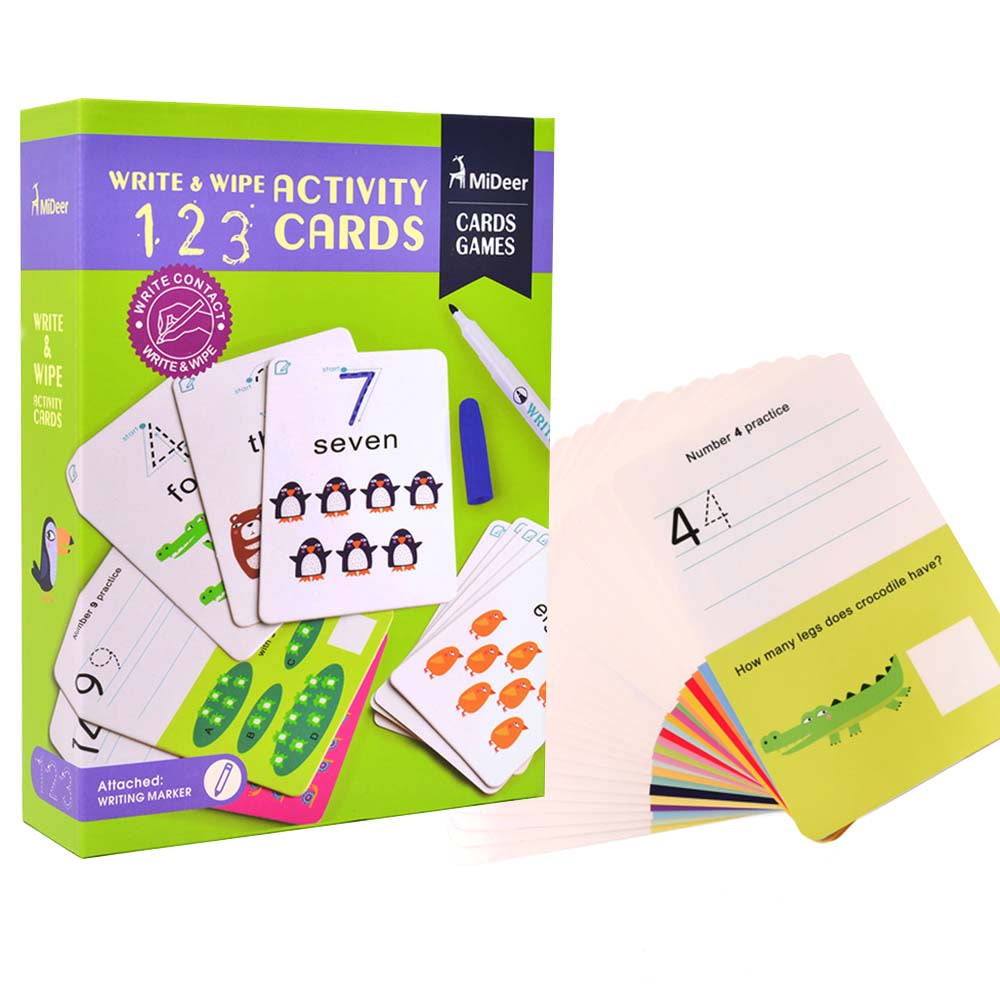 Mideer - Write & Wipe Cards: 123 Numbers - Reusable Learning Cards for Kids
