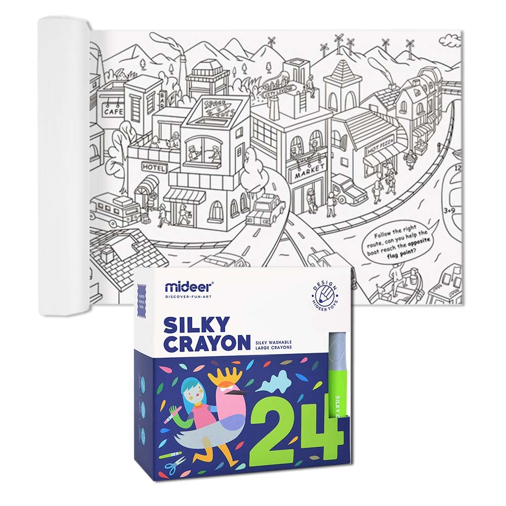 Mideer - Giant Colouring Roll - City - 10m & 24 Crayons Bundle