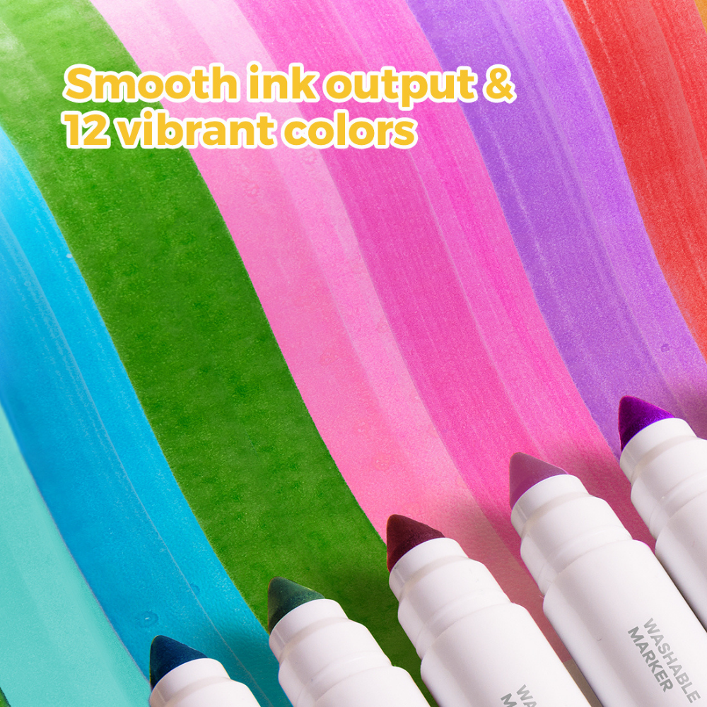 Jar Meló - Washable Markers - Broad Tip, 12 Vibrant Colours for Kids