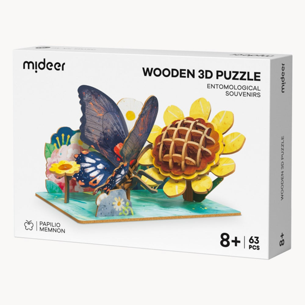 Mideer - Wooden 3D Puzzle for Kids with Educational Flash Cards - Butterfly 48 Pieces