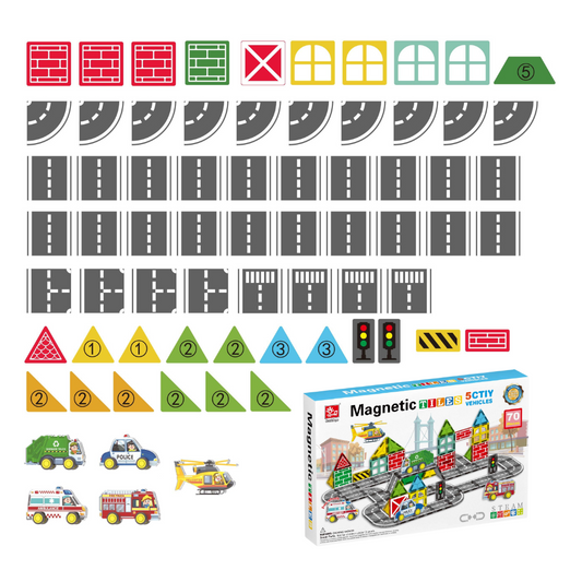 Magnetic Tiles - City Vehicles Set - 69 Pieces