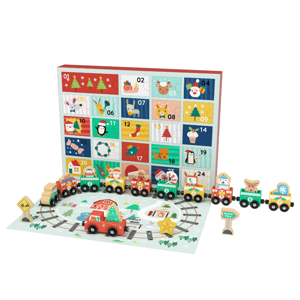 hi Pando - Wooden Train Set Advent Calendar - 24 Pieces