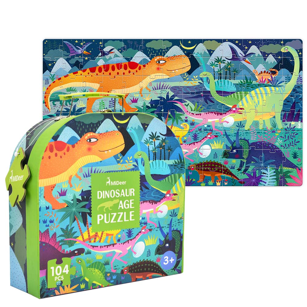 Mideer - Gift Box Jigsaw Puzzle for Kids - Dinosaur Age - 104 Pieces