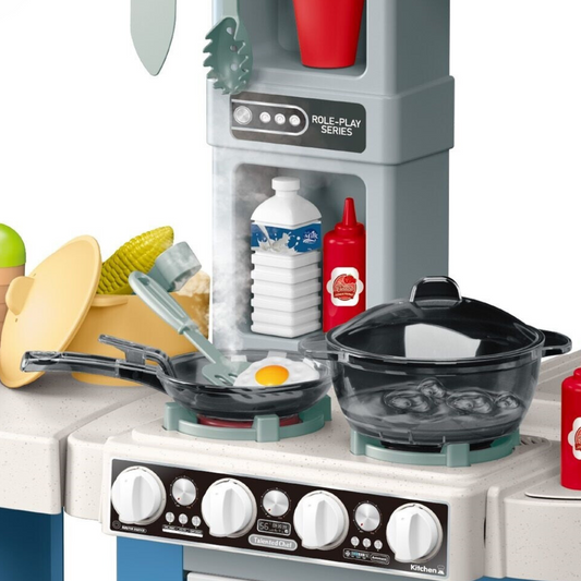 Cogo - Pretend & Play Kitchen Set with Light & Sound Effects - Blue - 72 Pieces