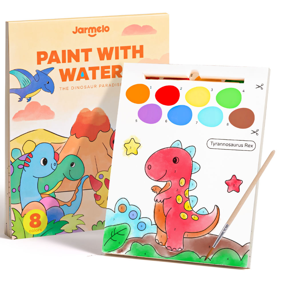 Jar Meló - Watercolour Painting Book - 20 Pages & Paint Brush - Dinosaurs