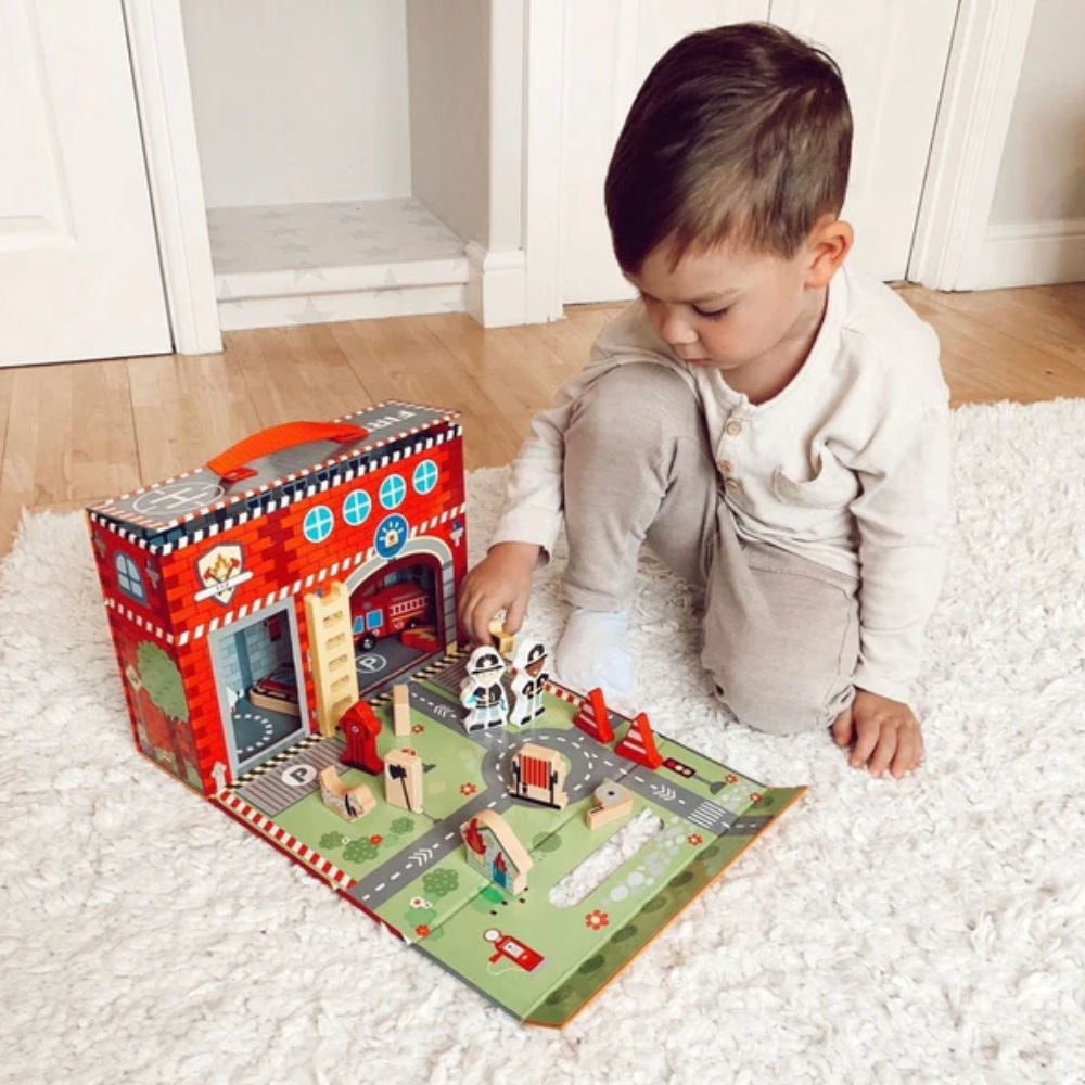 TookyToy - Pretend Play Story Box: Fire Station Toy Set
