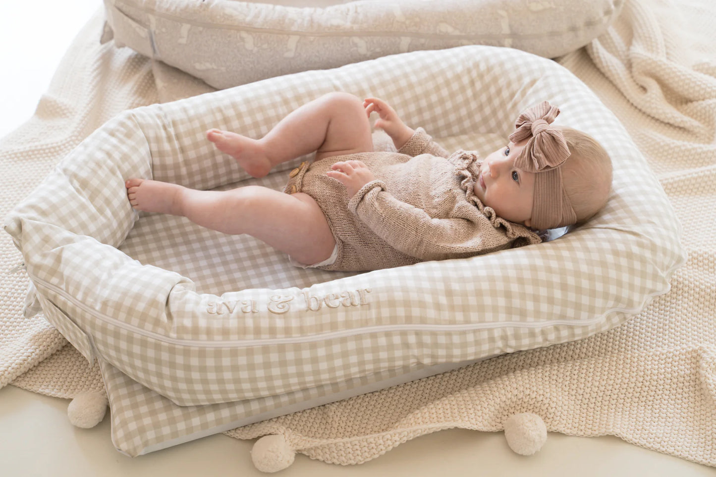 Ava & Bear Stone Gingham Lounging Pod - Motherhood