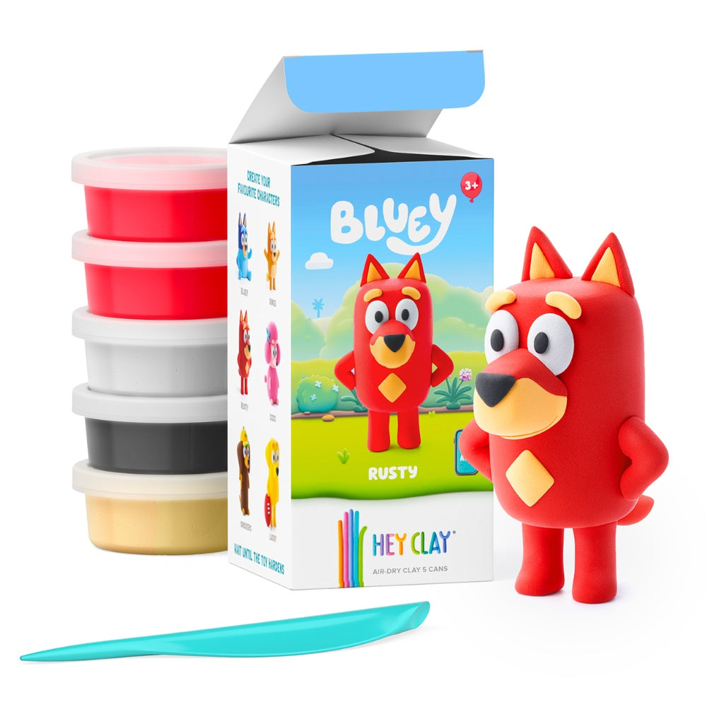 Hey Clay - Modelling Air-Dry Clay with Fun Interactive App - Rusty, Bluey Series, 5 cans