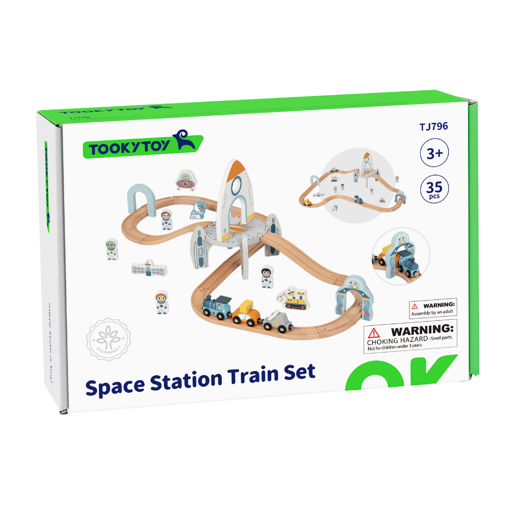 TookyToy - Wooden Space Station Train Toy Set