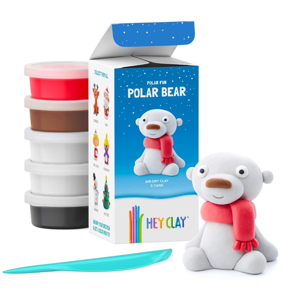 Hey Clay - Modelling Air-Dry Clay with Fun Interactive App - Polar Bear, Christmas Series, 5 cans