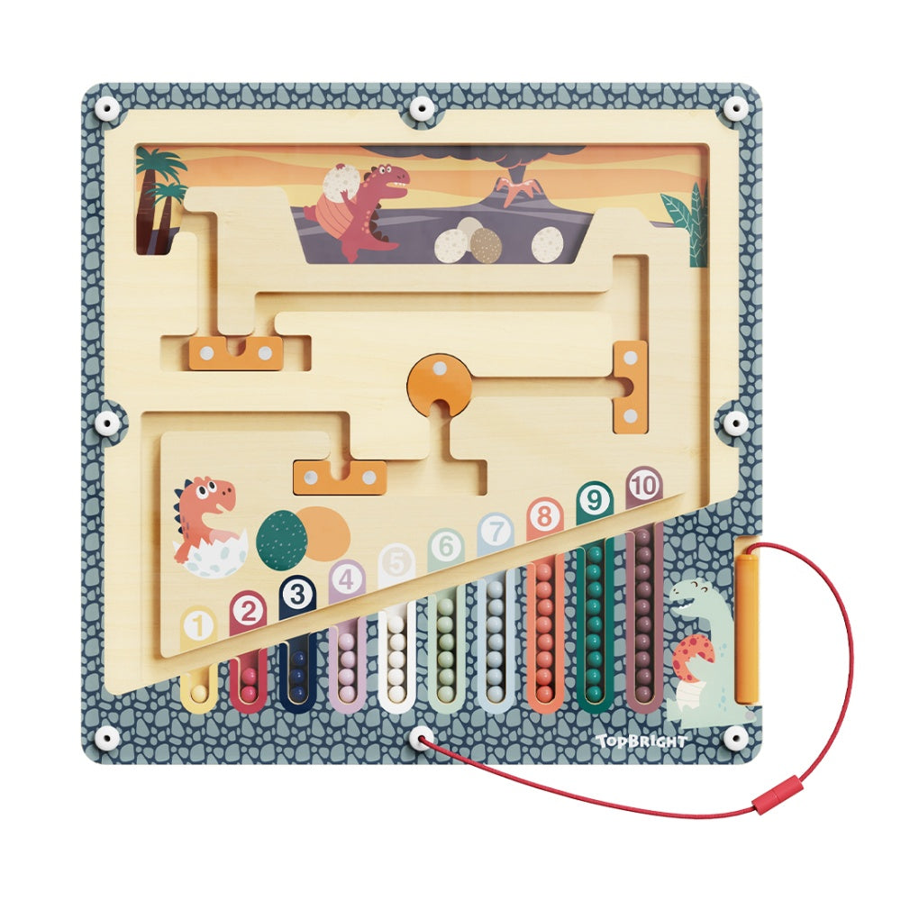 TopBright - Wooden Dinosaur Magnetic Maze - Colour Sorting & Matching Toy