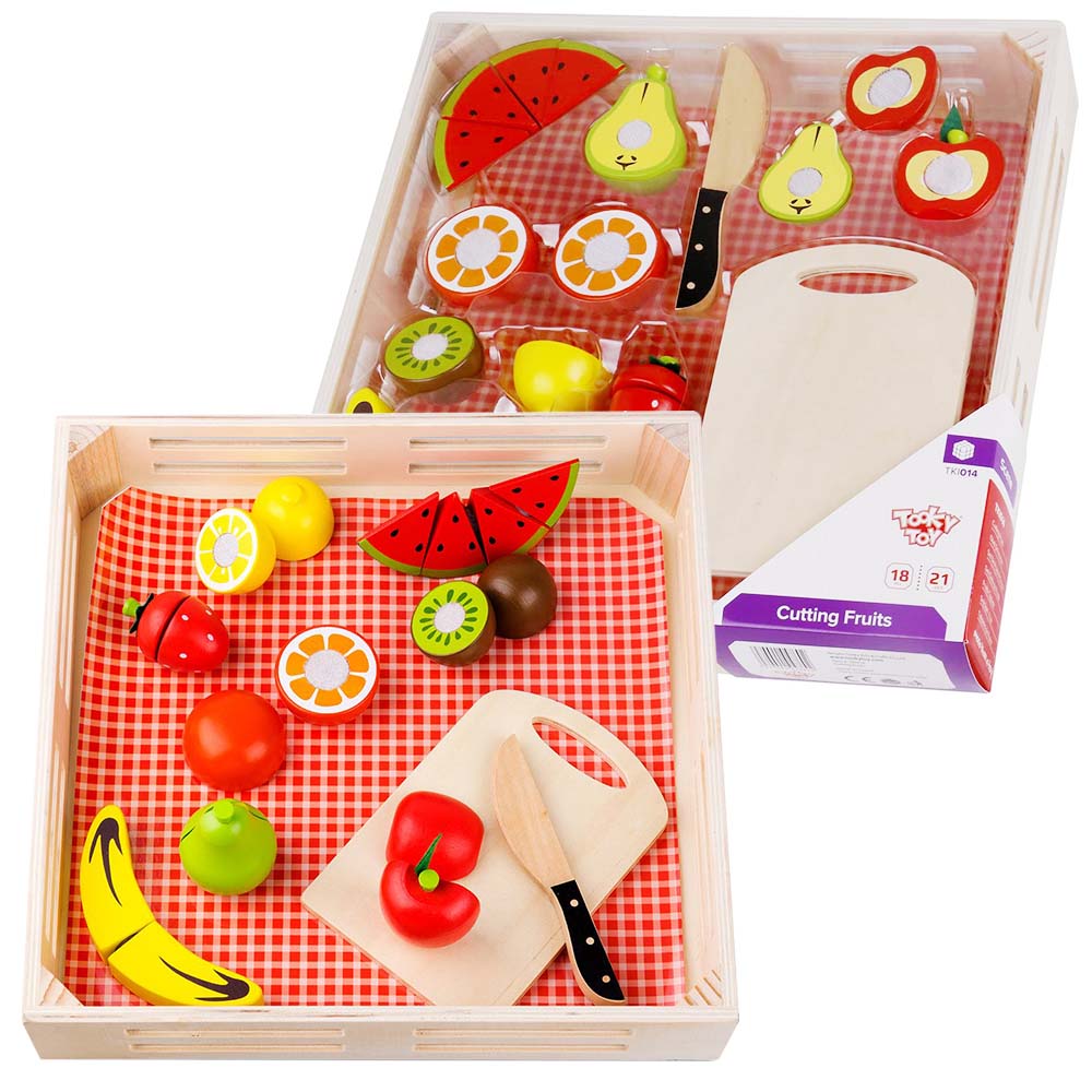 TookyToy - Pretend Play Wooden Cutting Fruit Picnic Toy Set - Motherhood