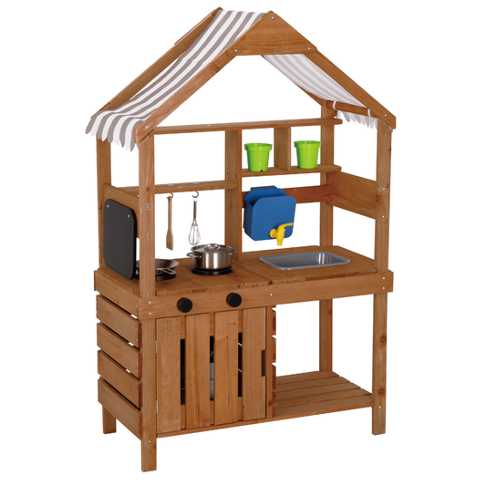 TookyToy - Outdoor Wooden Mud Kitchen with Accessories - 8 Pieces