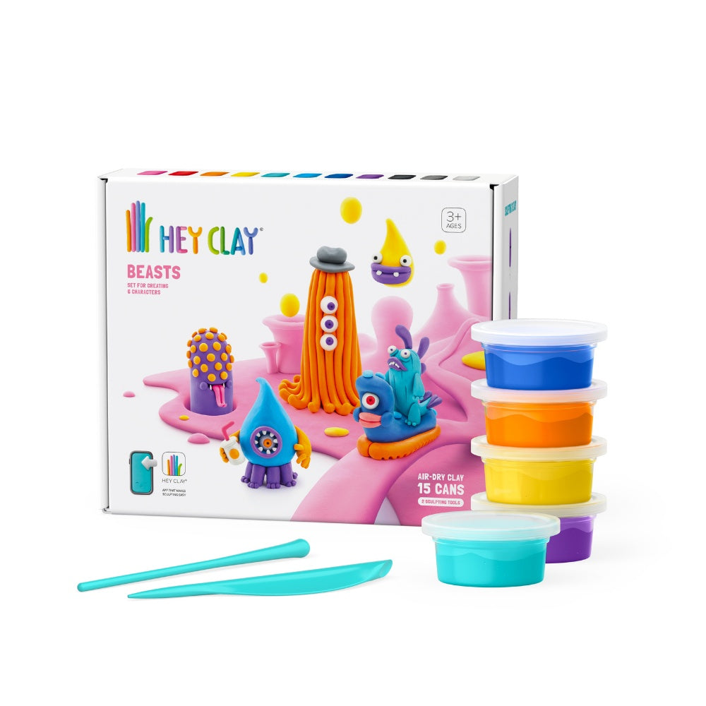 Hey Clay - Modelling Air-Dry Clay with Fun Interactive App - Beasts, 15 cans