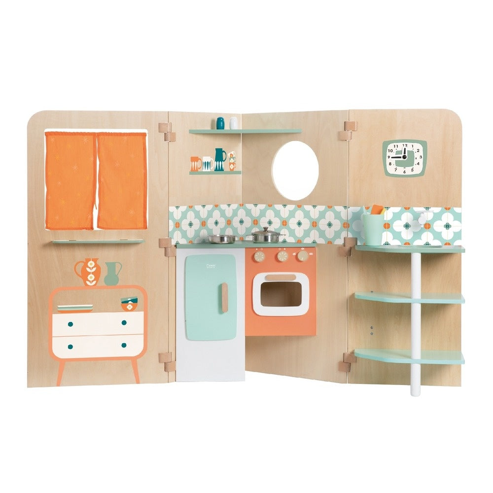 Classic World - Pretend & Play Foldable Kitchen Play House w Chalkboard & Accessories