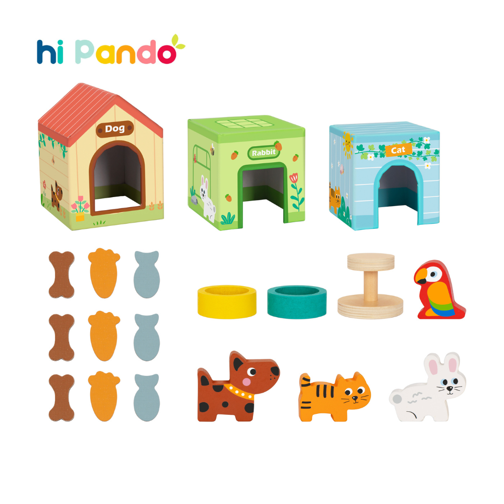 hi Pando - Wooden Pet Home Play Set - 19pcs