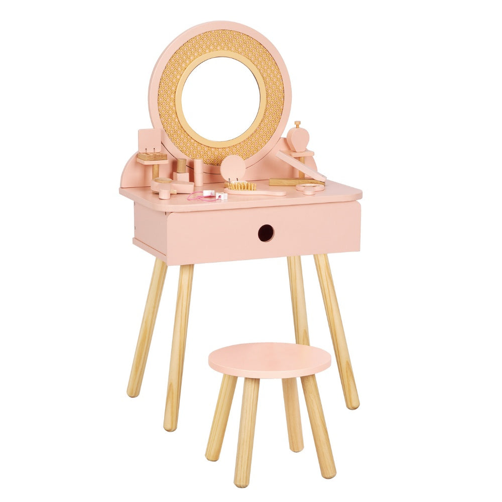 TookyToy - Wooden Dressing Table Role Play Kids with Accesories - 11 Pieces