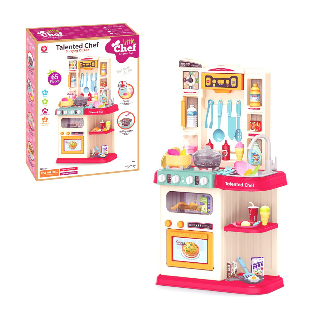 Cogo - Pretend & Play Kitchen Set with Light & Sound Effects - Pink - 65 Pieces