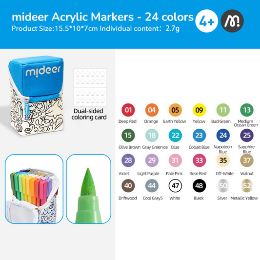 Mideer - Acrylic Markers with Doodle Bag - Brush Tip - 24 Colours