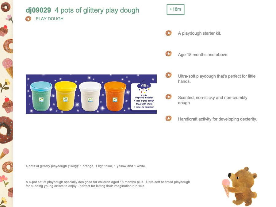 Djeco 4 tubs of glitter dough - DJ09029