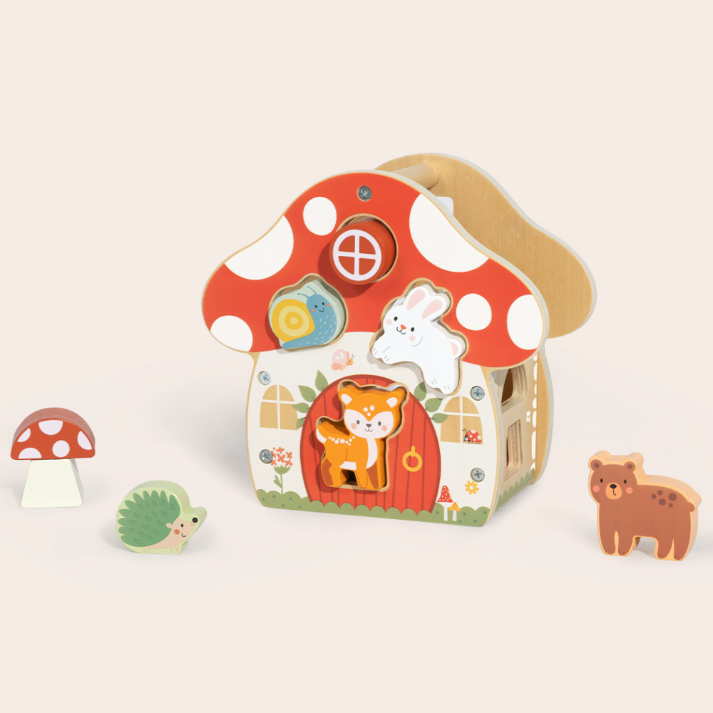 TookyToy - Mushroom House Wooden Shape Sorter Activity Toy