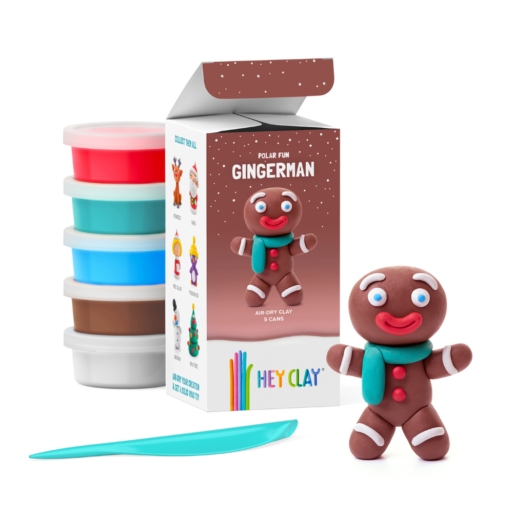 Hey Clay - Modelling Air-Dry Clay with Fun Interactive App - Ginger Man, Christmas Series, 5 cans