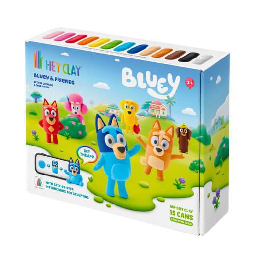 Hey Clay - Modelling Air-Dry Clay with Fun Interactive App - Bluey and Friends, 15 cans
