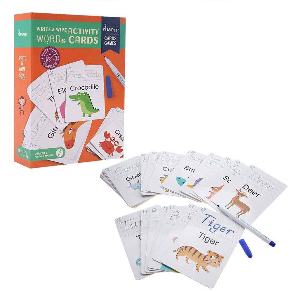 Mideer - Write & Wipe Cards: Words - Reusable Learning Cards for Kids