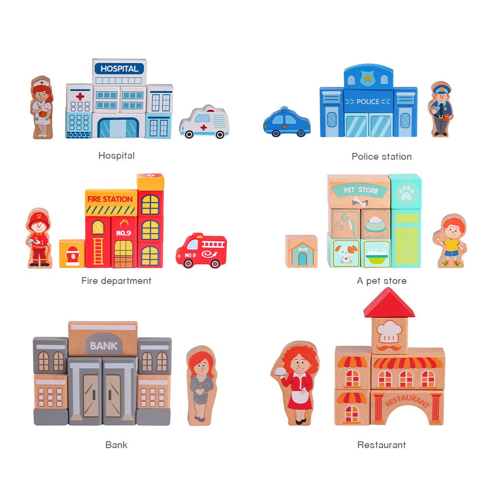 Classic World - Wooden City Building Blocks Set - 120 Pieces