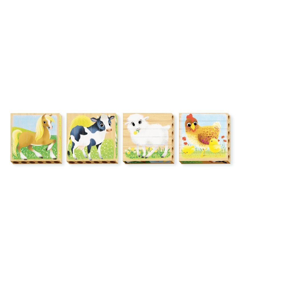 Quercetti - Wooden, Eco-Friendly Farm Animals Block Puzzles: 4 Puzzles