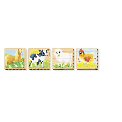 Quercetti - Wooden, Eco-Friendly Farm Animals Block Puzzles: 4 Puzzles