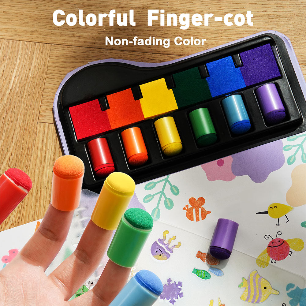 Jar Meló - Finger Paint Stamp Book - Colouring Activity with Paint Pads & 6 Stamps