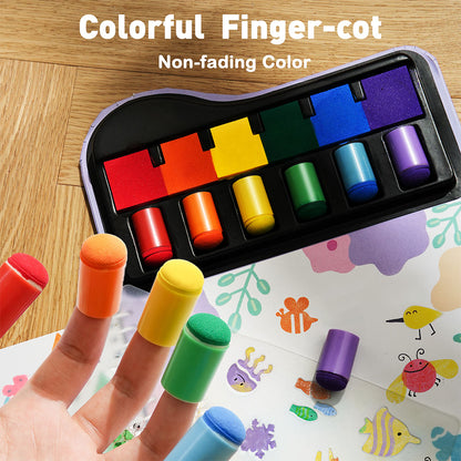 Jar Meló - Finger Paint Stamp Book - Colouring Activity with Paint Pads & 6 Stamps