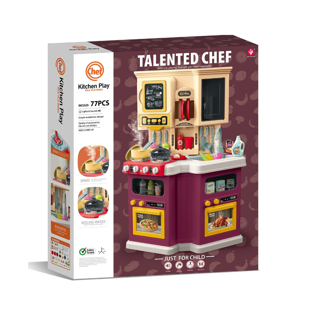 Cogo - Pretend & Play Kitchen Set - Burgundy - 67 Accessories