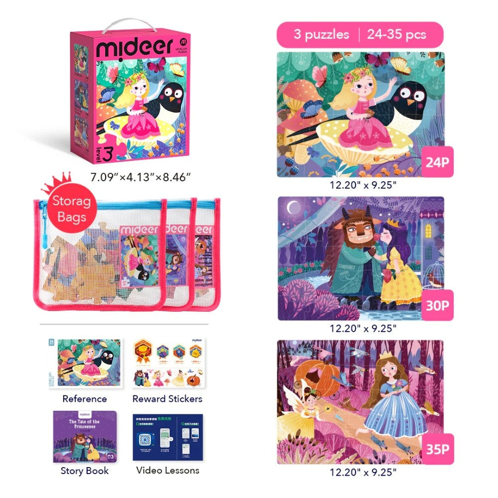 Mideer - Level Up Jigsaw Puzzle for Kids - 3-in-1 - Level 3 Princess Romance