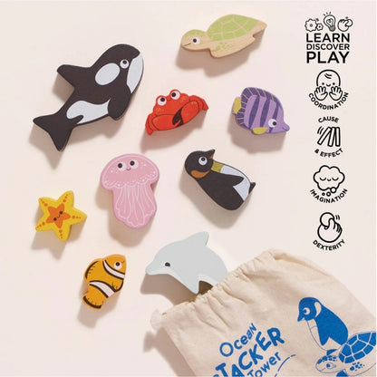 Le Toy Van - Wooden Ocean Life Stacking Animals & Bag - 10pcs
