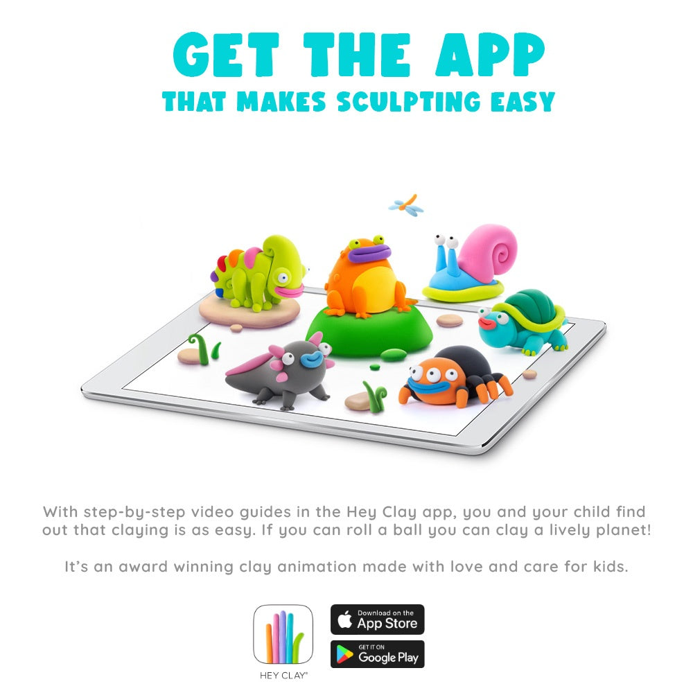 Hey Clay - Modelling Air-Dry Clay with Fun Interactive App - Orange frog, Series Exotic Pets, 3 cans