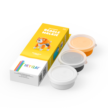 Hey Clay - Modelling Air-Dry Clay with Fun Interactive App - Beagle Walkie, Series Dog Buddies, 3 cans